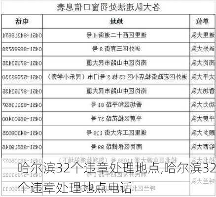 哈尔滨32个违章处理地点,哈尔滨32个违章处理地点电话