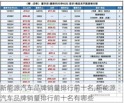 新能源汽车品牌销量排行前十名,新能源汽车品牌销量排行前十名有哪些