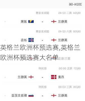 英格兰欧洲杯预选赛,英格兰欧洲杯预选赛大名单