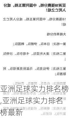 亚洲足球实力排名榜,亚洲足球实力排名榜最新