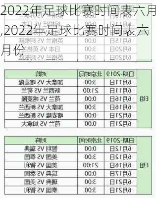 2022年足球比赛时间表六月,2022年足球比赛时间表六月份