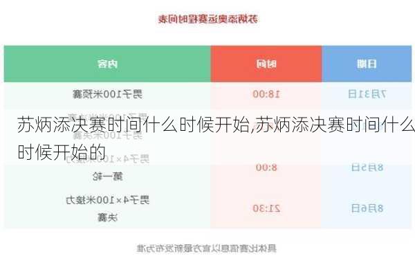 苏炳添决赛时间什么时候开始,苏炳添决赛时间什么时候开始的