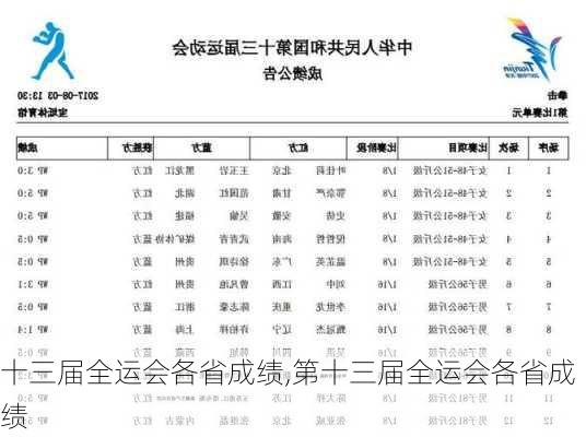 十三届全运会各省成绩,第十三届全运会各省成绩