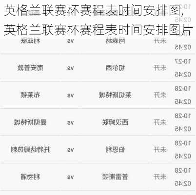 英格兰联赛杯赛程表时间安排图,英格兰联赛杯赛程表时间安排图片