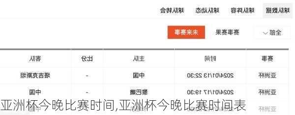 亚洲杯今晚比赛时间,亚洲杯今晚比赛时间表