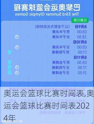 奥运会篮球比赛时间表,奥运会篮球比赛时间表2024年