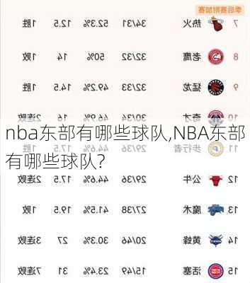 nba东部有哪些球队,NBA东部有哪些球队?