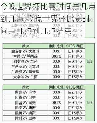 今晚世界杯比赛时间是几点到几点,今晚世界杯比赛时间是几点到几点结束