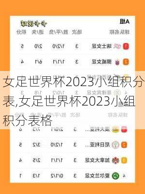 女足世界杯2023小组积分表,女足世界杯2023小组积分表格